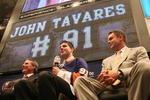 UNIONDALE, NY - JULY 08: (L-R) General Manager Garth Snow, John Tavares and Coach Scott Gordon of the New York Islanders photographed during a press conference on July 8, 2009 at the Nassau Coliseum in Uniondale, New York.  (Photo by Bruce Bennett/Getty Images)