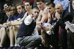SAN DIEGO - MARCH 16:  Head coach Rick Byrd of the Belmont Bruins addresses his team during their game against the UCLA Bruins in the first round of the 2006 NCAA Men's Basketball Tournament on March 16, 2006 at Cox Arena in San Diego, California.  (Photo by Lisa Blumenfeld/Getty Images)