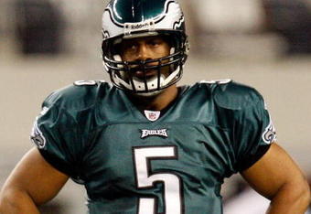 ARLINGTON, TX - JANUARY 03:  Quarterback Donovan McNabb #5 of the Philadelphia Eagles reacts during a 24-0 loss against the Dallas Cowboys at Cowboys Stadium on January 3, 2010 in Arlington, Texas.  (Photo by Ronald Martinez/Getty Images)