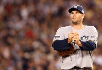 NEW YORK - JULY 15:  National League All-Star starting pitcher Ben Sheets #15 of Milwaukee Brewers looks on during the 79th MLB All-Star Game at Yankee Stadium on July 15, 2008 in the Bronx borough of New York City.  (Photo by Nick Laham/Getty Images)