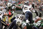 EAST RUTHERFORD, NJ - NOVEMBER 6:  Curtis Martin #28 of the New York Jets crosses for his 100th career touchdown against the San Diego Chargers on November 6, 2005 at Giants Stadium in East Rutherford, New Jersey.  (Photo by Nick Laham/Getty Images) 