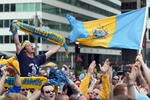 PHILADELPHIA - MAY 11:  Soccer fans cheer as the Philadelphia Union soccer team of the MLS release their name, colors and logo at a press conference on May 11, 2009 at City Hall in Philadelphia, Pennsylvania. (Photo by Drew Hallowell/Getty Images for Philadelphia Union)