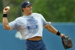 LONG BEACH, CA - JULY 16:  Jose Canseco #33 of the Long Beach Armada throws the ball in warm ups before the Golden Baseball League game against the Fullerton Flyers on July 16, 2006 at Blair Field in Long Beach, California.  (Photo By Christian Petersen/Getty Images)
