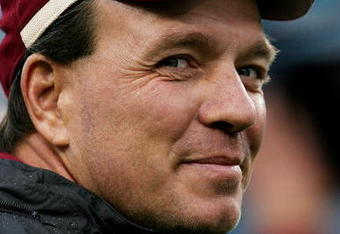 JACKSONVILLE, FL - JANUARY 01:  Offensive coordinator and future head coach Jimbo Fisher of the Florida State Seminoles walks the sidelines while taking on the West Virginia Mountaineers during the Konica Minolta Gator Bowl on January 1, 2010 at Jacksonville Municipal Stadium in Jacksonville, Florida. Florida State defeated West Virginia 33-21 in Bobby Bowden's last game as a head coach for the Seminoles.  (Photo by Doug Benc/Getty Images)