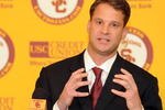 LOS ANGELES, CA - JANUARY 13:  New head coach of the USC Trojans Lane Kiffin speaks to the media during a press conference at Heritage Hall January 13, 2010 in Los Angeles, California.  (Photo by Harry How/Getty Images)