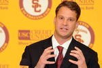 LOS ANGELES, CA - JANUARY 13:  New head coach of the USC Trojans Lane Kiffin speaks to the media during a press conference at Heritage Hall January 13, 2010 in Los Angeles, California.  (Photo by Harry How/Getty Images)