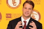 LOS ANGELES, CA - JANUARY 13:  New head coach of the USC Trojans Lane Kiffin speaks to the media during a press conference at Heritage Hall January 13, 2010 in Los Angeles, California.  (Photo by Harry How/Getty Images)