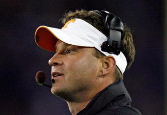 LEXINGTON, KY - NOVEMBER 28:  Lane Kiffin the Head Coach of the Tennessee Volunteers looks on during the SEC game against the Kentucky Wildcats at Commonwealth Stadium on November 28, 2009 in Lexington, Kentucky.  (Photo by Andy Lyons/Getty Images)