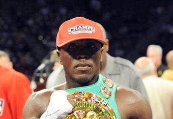 CARSON, CA - SEPTEMBER 27:  Andre Berto poses for a photo after defeating Steve Forbes to retian the belt during their WBC welterweight title bout at the Home Depot Center on September 27, 2008 in Carson, California.  (Photo by Harry How/Getty Images)