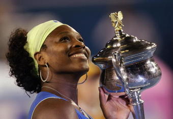 MELBOURNE, AUSTRALIA - JANUARY 31:  Serena Williams of the United States of America poses with the Daphne Akhurst Trophy after winning the women's final match against Dinara Safina of Russia during day thirteen of the 2009 Australian Open at Melbourne Park on January 31, 2009 in Melbourne, Australia.  (Photo by Lucas Dawson/Getty Images)