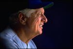 13 JUN 1993:  A PORTRAIT OF TOMMY LASORDA, MANAGER OF THE LOS ANGELES DODGERS, AS HE WATCHES THE ACTION FROM THE DUGOUT DURING HIS TEAM''S GAME AGAINST THE SAN DIEGO PADRES AT JACK MURPHY STADIUM IN SAN DIEGO, CALIFORNIA.  MANDATORY CREDIT: JED JACOBSOHN/A