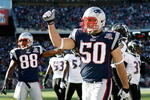 FOXBORO, MA - JANUARY 10:  Rob Ninkovich #50 of the New England Patriots gestures on the field against the Baltimore Ravens during the 2010 AFC wild-card playoff game at Gillette Stadium on January 10, 2010 in Foxboro, Massachusetts.  (Photo by Elsa/Getty Images)