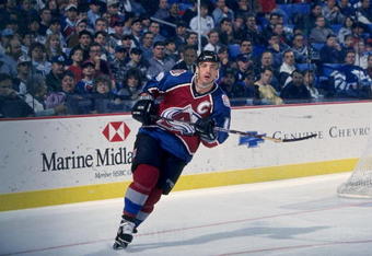 14 Nov 1996:  Center Joe Sakic of the Colorado Avalanche in action during a game against the Buffalo Sabres at the Marine Midland Arena in Buffalo, New York.  The Sabres won the game 5-2. Mandatory Credit: Rick Stewart  /Allsport