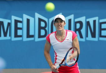 MELBOURNE, AUSTRALIA - JANUARY 13:  Justine Henin of Belgium watches the ball during a practice session ahead of the 2010 Australian Open at Melbourne Park on January 13, 2010 in Melbourne, Australia.  (Photo by Scott Barbour/Getty Images)