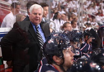 GLENDALE, AZ - OCTOBER 10:  Head coach Ken Hitchcock of the Columbus Blue Jackets looks during the NHL game against the Phoenix Coyotes at Jobing.com Arena on October 10, 2009 in Glendale, Arizona. The Blue Jackets defeated the Coyotes 2-0.  (Photo by Christian Petersen/Getty Images)