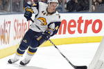 TORONTO, ON - DECEMBER 21:  Andrej Sekera #44 of the Buffalo Sabres skates with the puck in a game against the Toronto Maple Leafs on December 21, 2009 at the Air Canada Centre in Toronto, Ontario. The Sabres defeated the Leafs 3-2 in overtime. (Photo by Claus Andersen/Getty Images)