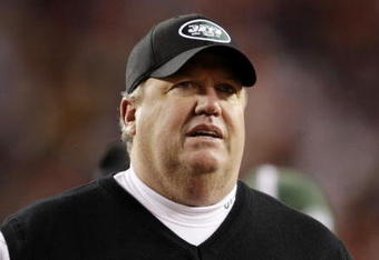 CINCINNATI - JANUARY 9: Head coach Rex Ryan of the New York Jets stands on the sidelines during the 2010 AFC wild-card playoff game against the Cincinnati Bengals at Paul Brown Stadium on January 9, 2010 in Cincinnati, Ohio. (Photo by Andy Lyons/Getty Images)