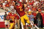 LOS ANGELES - NOVEMBER 14:  Safety Taylor Mays #2 ofthe USC Trojans breaks up a pass in the end zone on the final play of the first half aganst the Stanford Cardinal on November 14, 2009 at the Los Angeles Coliseum in Los Angeles, California.  Stanford won 55-21.   (Photo by Stephen Dunn/Getty Images)