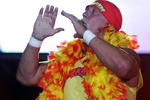 PERTH, AUSTRALIA - NOVEMBER 24:  Hulk Hogan enters the stage prior to his bout against Rick Flair during the Hulkamania Tour at the Burswood Dome on November 24, 2009 in Perth, Australia.  (Photo by Paul Kane/Getty Images)