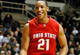 WEST LAFAYETTE, IN - JANUARY 12:  Evan Turner #21 of the Ohio State Buckeyes is all smiles after the Buckeyes victory in the Big Ten game against the Purdue Boilermakers at Mackey Arena on January 12, 2010 in West Lafayette, Indiana. Ohio state won 70-66.  (Photo by Andy Lyons/Getty Images)