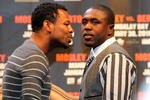 LAS VEGAS - NOVEMBER 14:  (L-R) Shane Mosely and Andre Berto pose after their news conference at the Mandalay Bay Hotel & Casino on November 14, 2009 in Las Vegas, Nevada. Mosley and Berto announced today they will meet in the ring on January 30, 2010 at the Mandalay Bay Events Center.  (Photo by Al Bello/Getty Images)