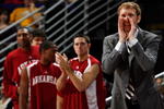 BATON ROUGE, LA - JANUARY 26:  Head coach John Pelphrey of the Arkansas Razorbacks talks with a player against the Louisiana State University Tigers on January 26, 2008 at the Pete Maravich Assembly Center in Baton Rouge, Louisiana.  (Photo by Chris Graythen/Getty Images)