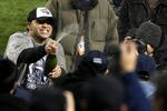 NEW YORK - NOVEMBER 04:  Jerry Hairston Jr. #17 of the New York Yankees celebrates with fans after their 7-3 win against the Philadelphia Phillies in Game Six of the 2009 MLB World Series at Yankee Stadium on November 4, 2009 in the Bronx borough of New York City.  (Photo by Al Bello/Getty Images)
