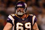 MINNEAPOLIS - JANUARY 17:  Defensive end Jared Allen #69 of the Minnesota Vikings reacts during the second quarter of the game against the Dallas Cowboys during the NFC Divisional Playoff Game at Hubert H. Humphrey Metrodome on January 17, 2010 in Minneapolis, Minnesota.  (Photo by Elsa/Getty Images)