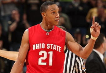INDIANAPOLIS - MARCH 15:  Evan Turner #21 of the Ohio State Buckeyes gestures on court against the Purdue Boilermakers during the final of the Big Ten Men's Basketball Tournament at Conseco Fieldhouse on March 15, 2009 in Indianapolis, Indiana.  (Photo by Jonathan Daniel/Getty Images)