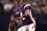 MINNEAPOLIS - JANUARY 17:  Quarterback Brett Favre #4 of the Minnesota Vikings throws a pass against the Dallas Cowboys during the fourth quarter of the NFC Divisional Playoff Game at Hubert H. Humphrey Metrodome on January 17, 2010 in Minneapolis, Minnesota.  The Vikings defeated the Cowboys 34-3.  (Photo by Chris McGrath/Getty Images)