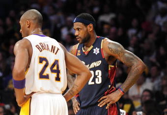 LOS ANGELES, CA - DECEMBER 25:   LeBron James #23 of the Cleveland Cavaliers looks on during the game against the Los Angeles Lakers at Staples Center on December 25, 2009 in Los Angeles, California. NOTE TO USER: User expressly acknowledges and agrees that, by downloading and or using this photograph, User is consenting to the terms and conditions of the Getty Images License Agreement.  (Photo by Lisa Blumenfeld/Getty Images)