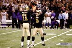 NEW ORLEANS - JANUARY 24:  Kicker Garrett Hartley #5 and holder Mark Brunell #11 of the New Orleans Saints celebrate after Hartley kicked a 40-yard game-winning field goal in overtime against the Minnesota Vikings during the NFC Championship Game at the Louisiana Superdome on January 24, 2010 in New Orleans, Louisiana.  (Photo by Chris Graythen/Getty Images)
