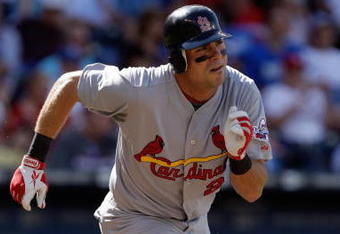 KANSAS CITY, MO - JUNE 20:  Rick Ankiel #24 of the St. Louis Cardinals runs to first against the Kansas City Royals during the game on June 20, 2009 at Kauffman Stadium in Kansas City, Missouri. (Photo by Jamie Squire/Getty Images)