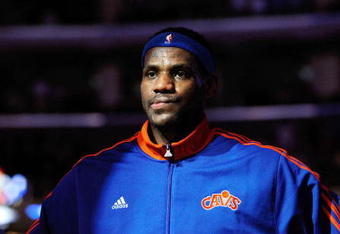 LOS ANGELES, CA - JANUARY 16: LeBron James #23  of the Cleveland Caveliers stands during the singing of the National Anthem before the start of the NBA basketball game against Los Angeles Clippers at Staples Center on January 16, 2010 in Los Angeles, California. NOTE TO USER: User expressly acknowledges and agrees that, by downloading and or using this photograph, User is consenting to the terms and conditions of the Getty Images License Agreement.  (Photo by Kevork Djansezian/Getty Images)