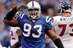 INDIANAPOLIS - NOVEMBER 8:  Dwight Freeney #93 of the Indianapolis Colts celebrates a sack during the NFL game against the Houston Texans at Lucas Oil Stadium on November 8, 2009 in Indianapolis, Indiana. The Colts defeated the Texans 20-17.  (Photo by Andy Lyons/Getty Images)