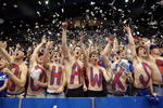 LAWRENCE, KS - JANUARY 25:  Kansas Jayhawks fans cheer during player introductions prior to the start of the game against the Missouri Tigers on January 25, 2010 at Allen Fieldhouse in Lawrence, Kansas.  (Photo by Jamie Squire/Getty Images)