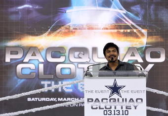 ARLINGTON, TX - JANUARY 19:  Boxer Manny Pacquiao speaks during a press conference at Cowboys Stadium on January 19, 2010 in Arlington, Texas.  (Photo by Ronald Martinez/Getty Images)