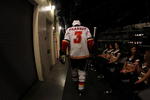 DALLAS - JANUARY 27:  Defenseman Dion Phaneuf #3 of the Calgary Flames walks to the ice before a game against the Dallas Stars at American Airlines Center on January 27, 2010 in Dallas, Texas.  (Photo by Ronald Martinez/Getty Images)