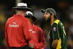 PERTH, AUSTRALIA - JANUARY 31: Shahid Afridi of Pakistan is talked to by umpires Paul Reiffel and Asoka De Silva during the fifth One Day International match between Australia and Pakistan at WACA on January 31, 2010 in Perth, Australia.  (Photo by Paul Kane/Getty Images)