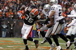 CLEVELAND - DECEMBER 27:  Jerome Harrison #35 of the Cleveland Browns scores a touchdown against Tyvon Branch #33 and Nnamdi Asomugha #21 of the Oakland Raiders at Cleveland Browns Stadium on December 27, 2009 in Cleveland, Ohio.  (Photo by Matt Sullivan/Getty Images)