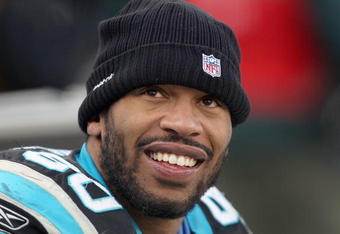 CHARLOTTE, NC - JANUARY 03:  Julius Peppers #90 of the Carolina Panthers looks on the sidelines during the game against the New Orleans Saints at Bank of America Stadium on January 3, 2010 in Charlotte, North Carolina.  (Photo by Streeter Lecka/Getty Images)