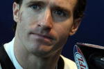MIAMI GARDENS, FL - FEBRUARY 02:  Drew Brees #9 of the New Orleans Saints speaks to members of the media during Super Bowl XLIV Media Day at Sun Life Stadium on February 2, 2010 in Miami Gardens, Florida.  (Photo by Doug Benc/Getty Images)