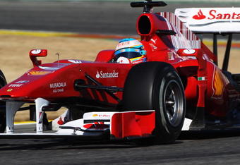 VALENCIA, SPAIN - FEBRUARY 03:  Fernando Alonso of Spain and Ferrari drives the new F10 for the first time during winter testing at the Ricardo Tormo Circuit on February 3, 2010 in Valencia, Spain.  (Photo by Mark Thompson/Getty Images)