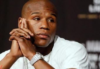 LAS VEGAS - SEPTEMBER 16:  Boxer Floyd Mayweather Jr. appears during the final news conference for his bout against Juan Manuel Marquez at the MGM Grand Hotel/Casino September 16, 2009 in Las Vegas, Nevada. The two will fight at the MGM Grand Garden Arena on September 19 in Las Vegas.  (Photo by Ethan Miller/Getty Images)