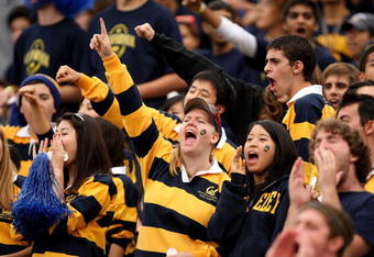 BERKELEY, CA - SEPTEMBER 05:  Fans cheer for the California Golden Bears before their game against the Maryland Terrapins at California Memorial Stadium on September 5, 2009 in Berkeley, California.  (Photo by Ezra Shaw/Getty Images)