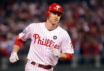 PHILADELPHIA - NOVEMBER 02:  Chase Utley #26 of the Philadelphia Phillies runs the bases on his 3-run home run in the bottom of the first inning against the New York Yankees in Game Five of the 2009 MLB World Series at Citizens Bank Park on November 2, 2009 in Philadelphia, Pennsylvania.  (Photo by Nick Laham/Getty Images)