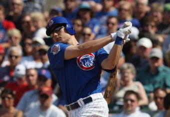 CHICAGO - JULY 03:  Jeff Baker #28 of the Chicago Cubs at bat against the Milwaukee Brewers during their MLB game on July 3, 2009 at Wrigley Field in Chicago, Illinois. (Photo by Jonathan Daniel/Getty Images) 