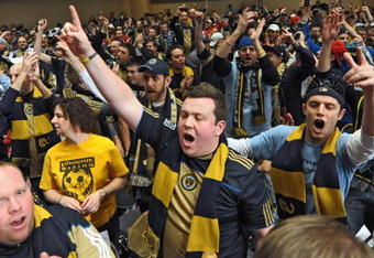 PHILADELPHIA - JANUARY 14:  Philadelphia Union fans cheer during the 2010 MLS SuperDraft on January 14, 2010 at the Pennsylvania Convention Center in Philadelphia, Pennsylvania. (Photo by Drew Hallowell/Getty Images)