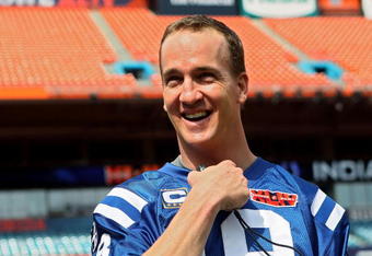 MIAMI GARDENS, FL - FEBRUARY 02:  Peyton Manning #18 of the Indianapolis Colts looks on during Super Bowl XLIV Media Day at Sun Life Stadium on February 2, 2010 in Miami Gardens, Florida.  (Photo by Scott Halleran/Getty Images)