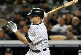 NEW YORK - NOVEMBER 04:  Brett Gardner #11 of the New York Yankees bats against the Philadelphia Phillies in Game Six of the 2009 MLB World Series at Yankee Stadium on November 4, 2009 in the Bronx borough of New York City. The Yankees won 7-3. (Photo by Nick Laham/Getty Images)